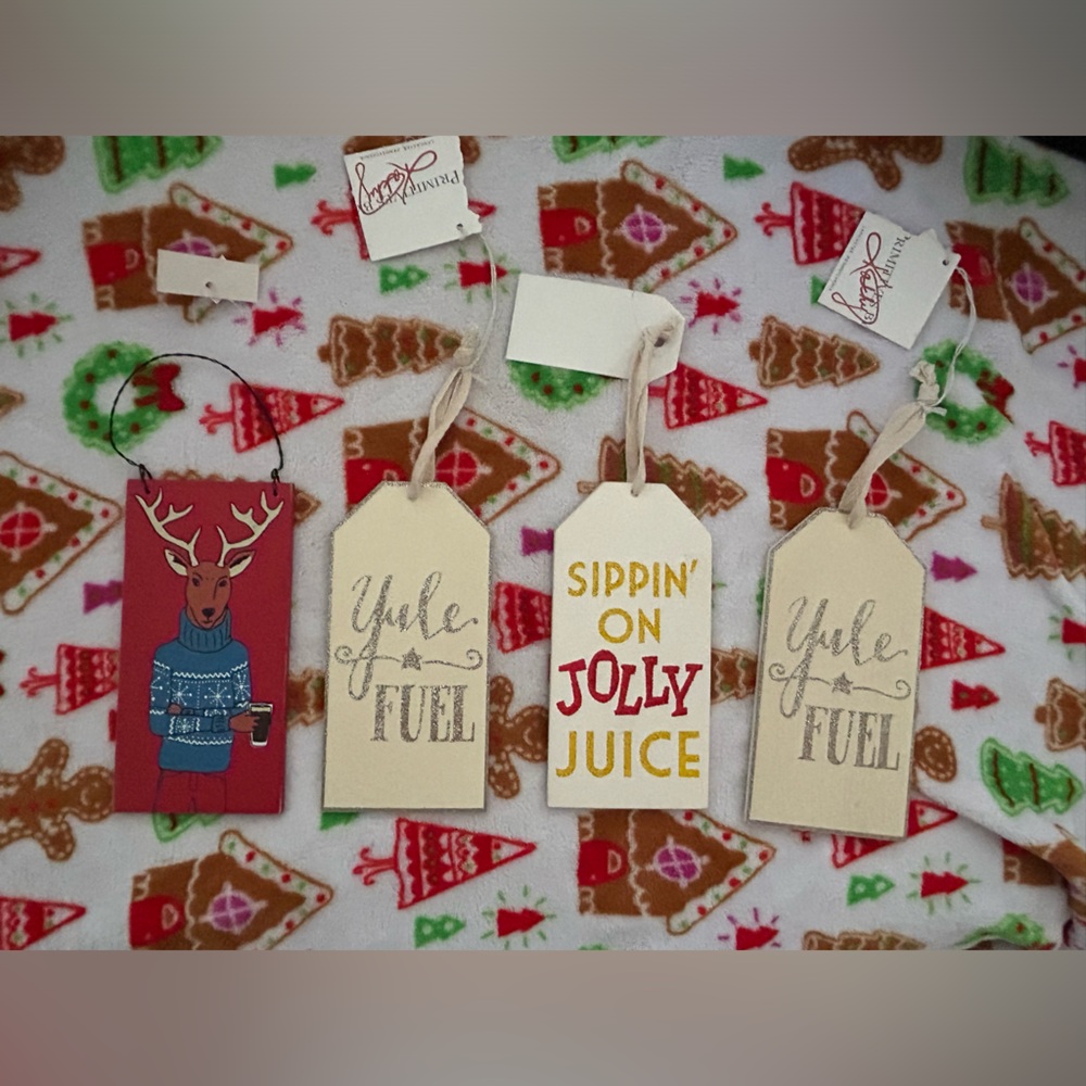 4- pc- Primitives By Kathy “Joy” Hanging Sign/Ornament Christmas